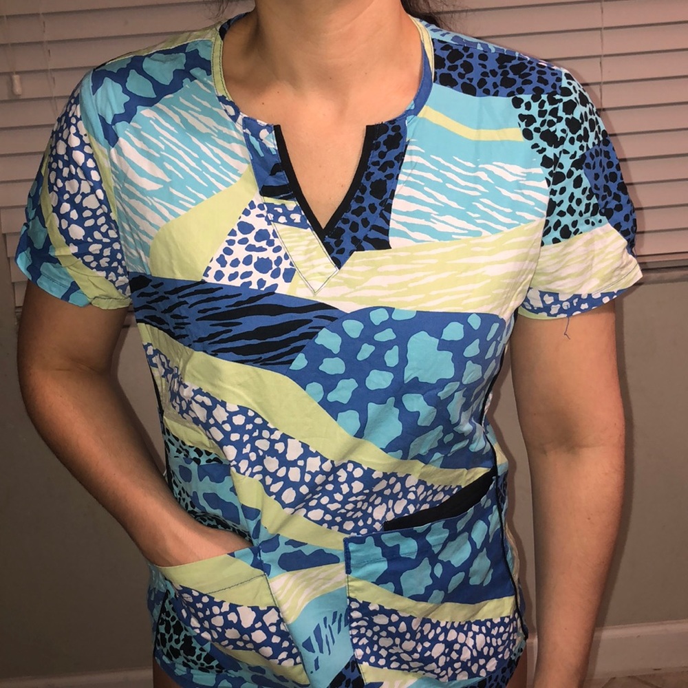 Small NrG by Barco multiple animal print scrub top